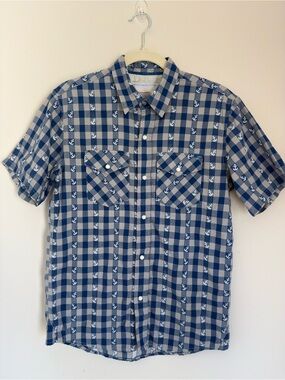 Toddland Men's S Blue Gray Short-Sleeve Shirt Nautical Anchor Print Snap Buttons